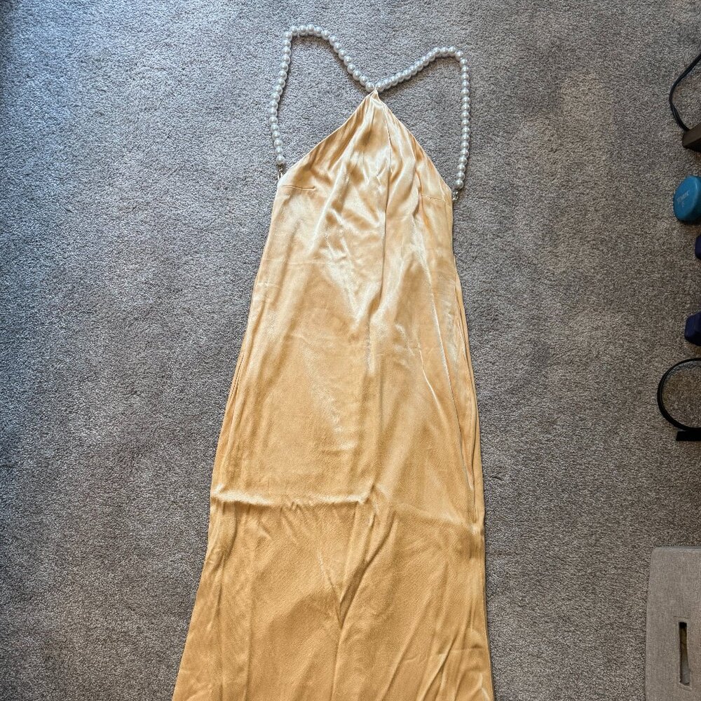 Meshki Orange Pearl Strand MIDI dress, Small